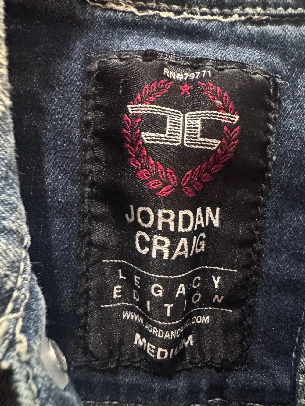 Jordan Craig Distressed Blue Wash Denim Jacket with Stripe